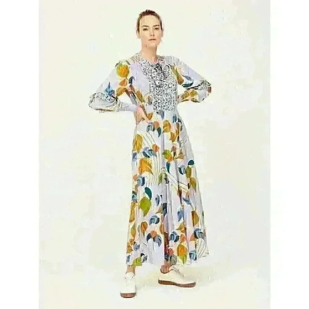 NWOT Thought Womens Blue Columbia Road Tencel Shirred Maxi Dress Sz 10 Spring